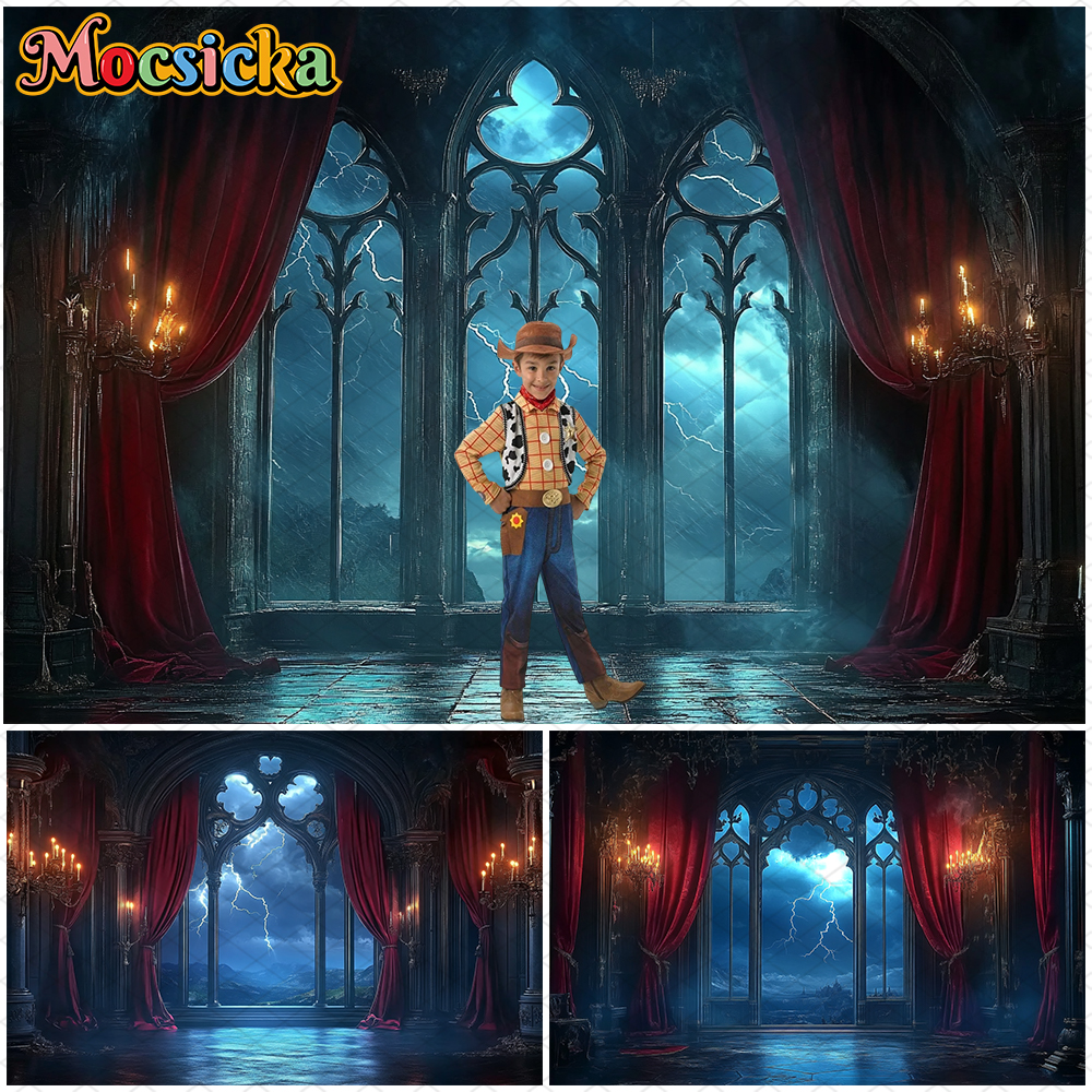 Photography Lightning - Mocsicka Halloween Backdrop Night Lightning Window