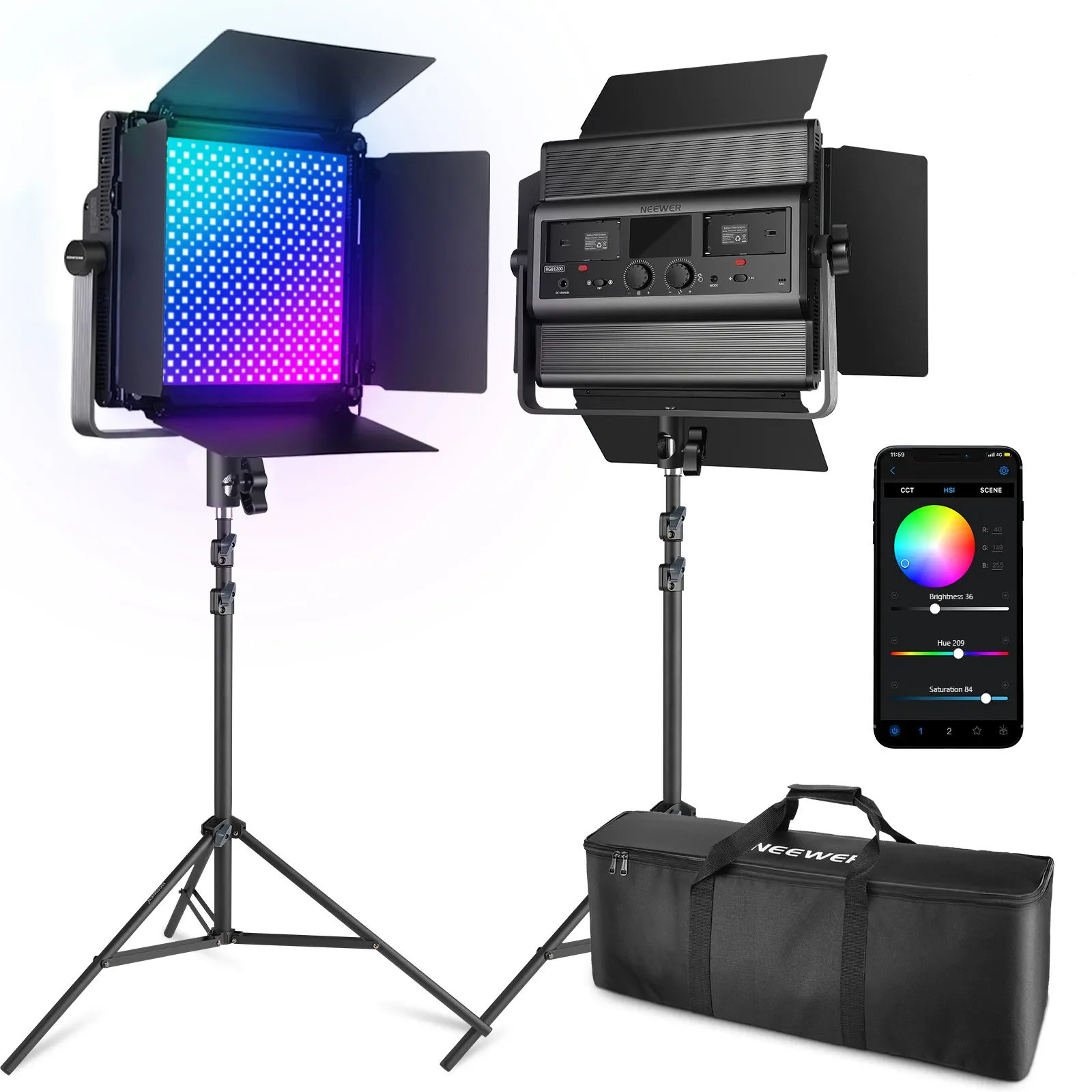 NEEWER 2 Pack RGB1200 LED Vide - Photography Lighting App ulasan dan harga